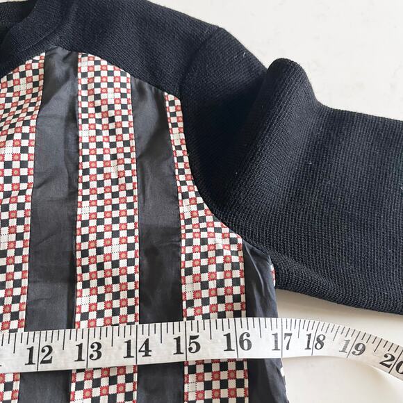 Tory Burch Black Merino Wool Geometric Striped Silk Panel Crewneck Sweater Sz XS - Picture 6 of 8